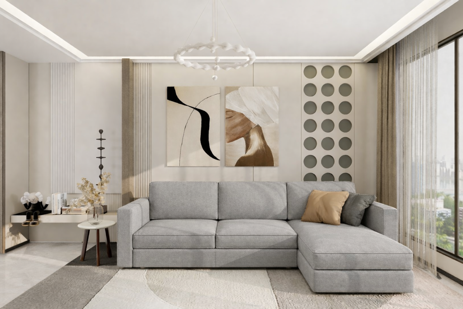 83361 Elena Sectional Sofa Bed w/ Storage (Right Chaise when facing) TR19 Grey Fabric