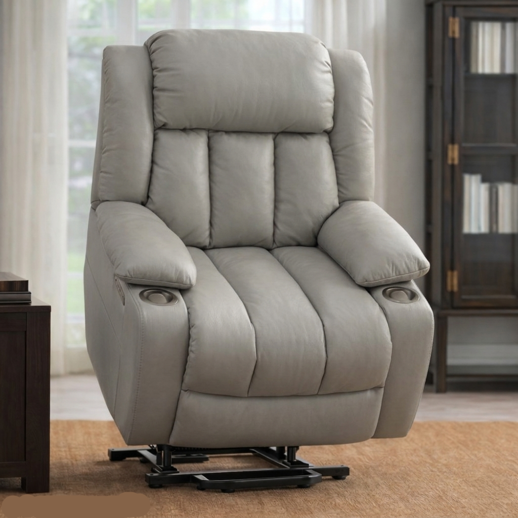 LV02814 Power Lift Recliner w/Heating & Massage Grey Polish Microfiber MQ1002-2