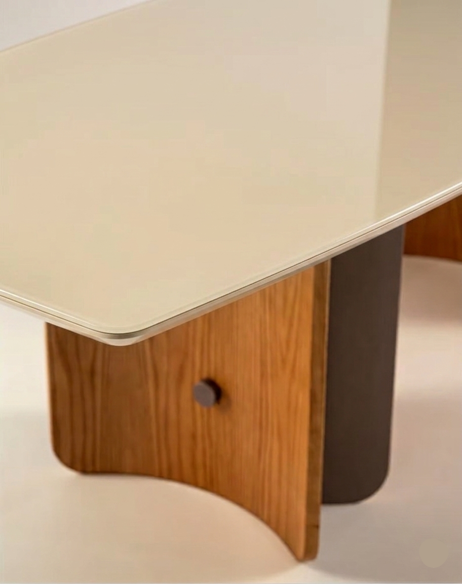 ONNA Dining Table 94.5"L x 43"W x 30"H Fendi Glass Top/Base: Almendra (Outside) Fendi (Inside)