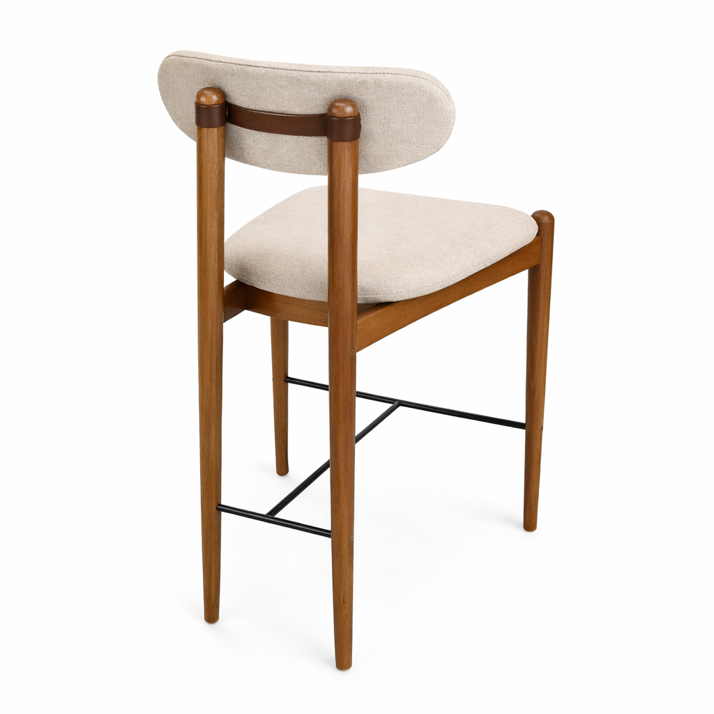 CAD936 MID Barstool (counter height) Amendoa/Beige Fabric/Brown Back-Strap