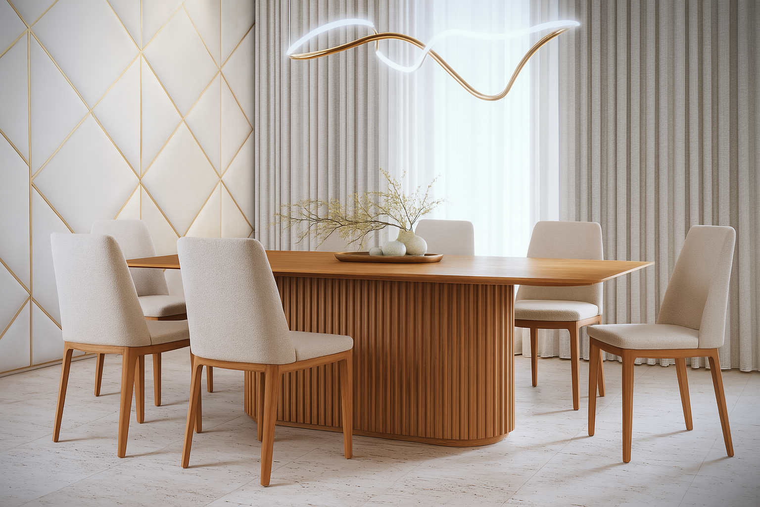Dining Set LIVING Rectangular Table + (4) City Chair - 85.8"x 42.5" Cinnamon/Beige Linen