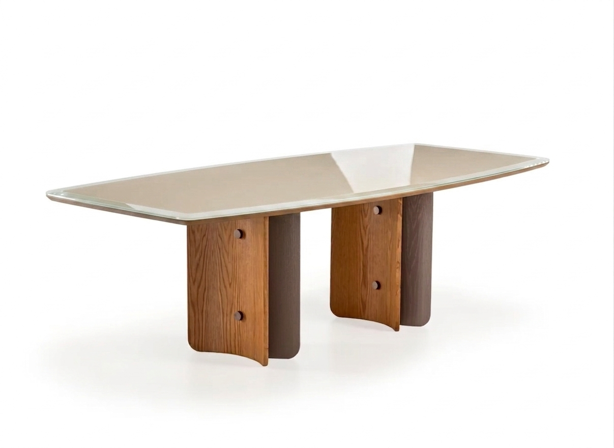 ONNA Dining Table 94.5"L x 43"W x 30"H Fendi Glass Top/Base: Almendra (Outside) Fendi (Inside)