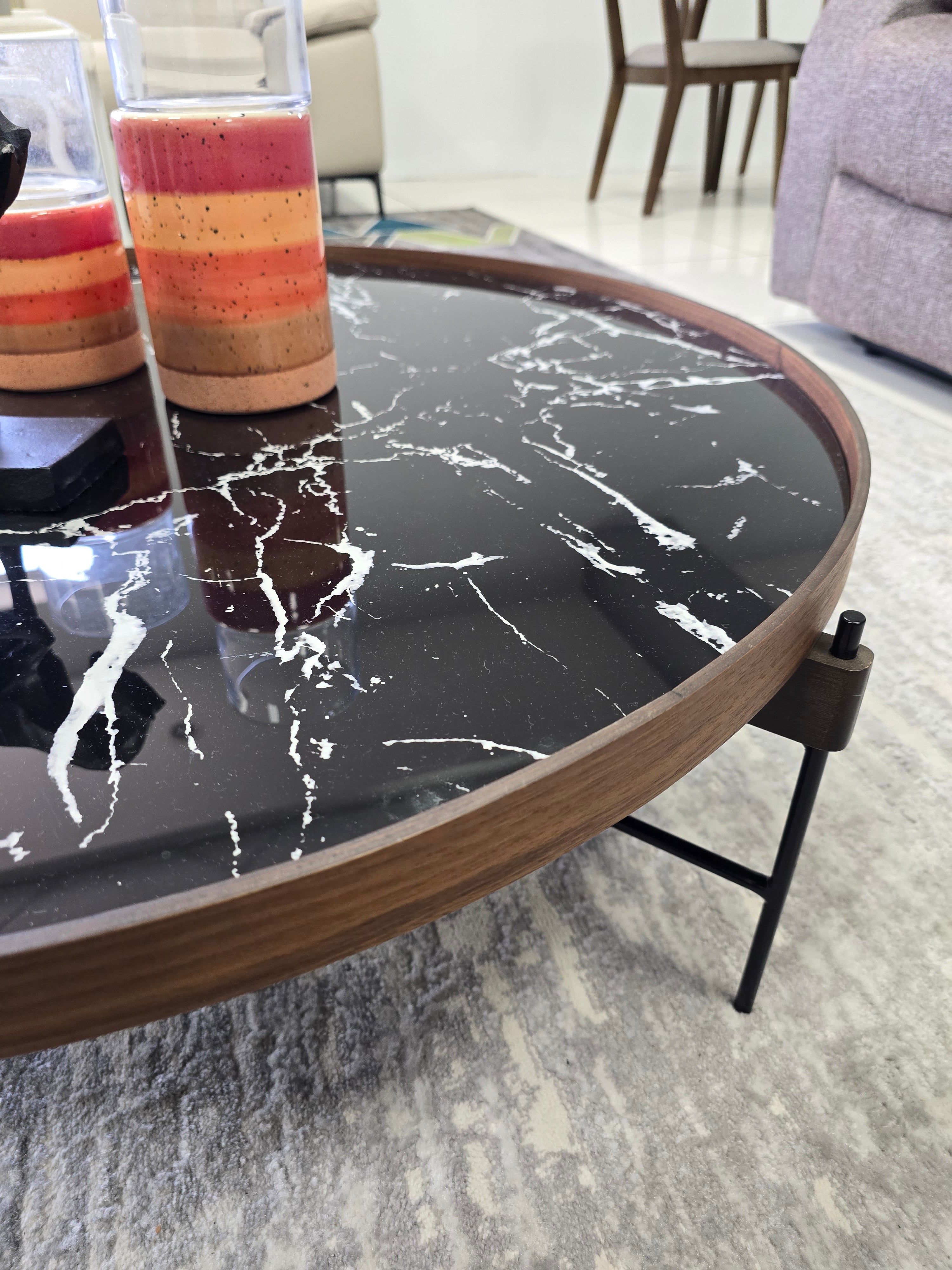 Rodeo Coffee Table 35"Dia E17 Marble/Glass Black