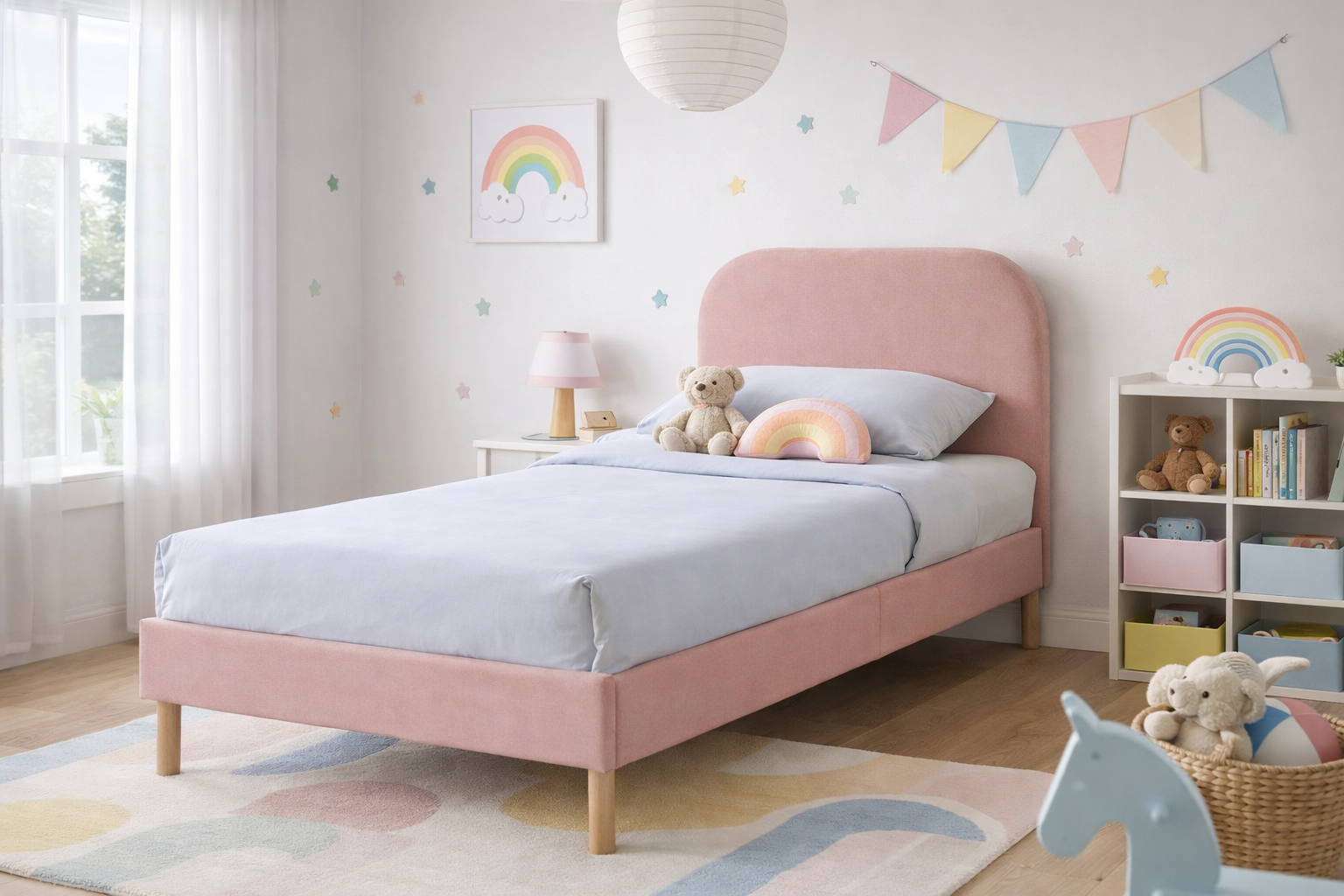 BBT-61106 Twin Bed YHV#700 Blush Pink/3123 Natural Oak