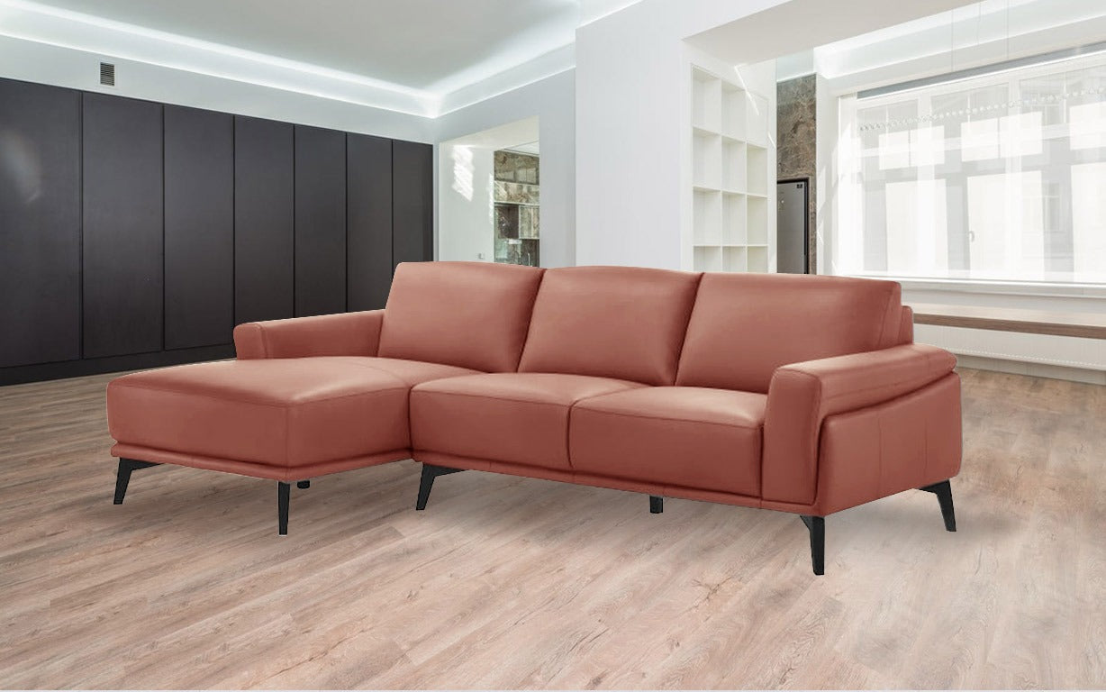 Lucca Sofa+Left Chaise Terracota Leather (When Facing)