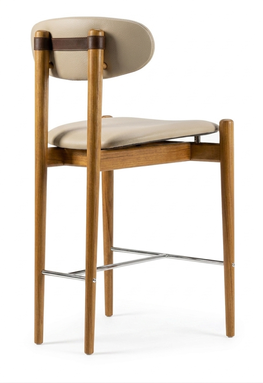 CAD936 MID Barstool (counter height) Amendoa/H60 Beige Cuerina/Brown Back-Strap/Brown Metal