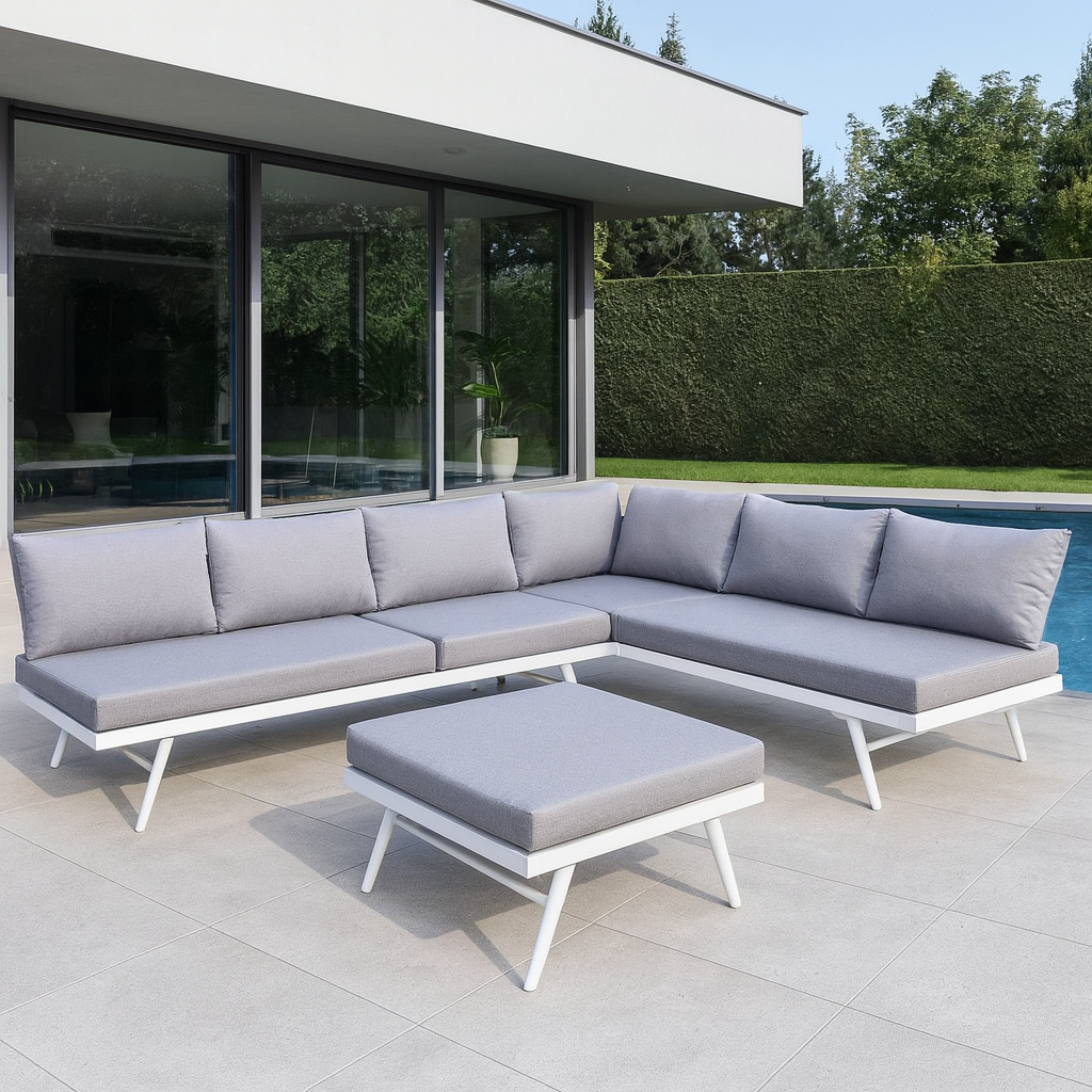 76605 3pcs Multi-Functional Lounge Set Partial K/D Aluminum/White Frame/Grey Cushions
