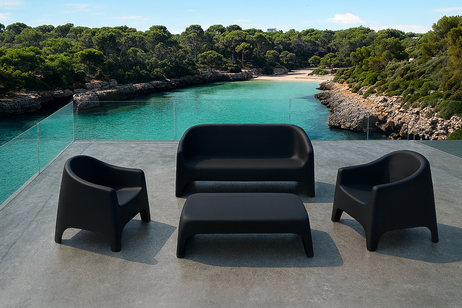 Vondom Solid Sofa Set (Sofa + 2 Lounge + Coffee Table) Black