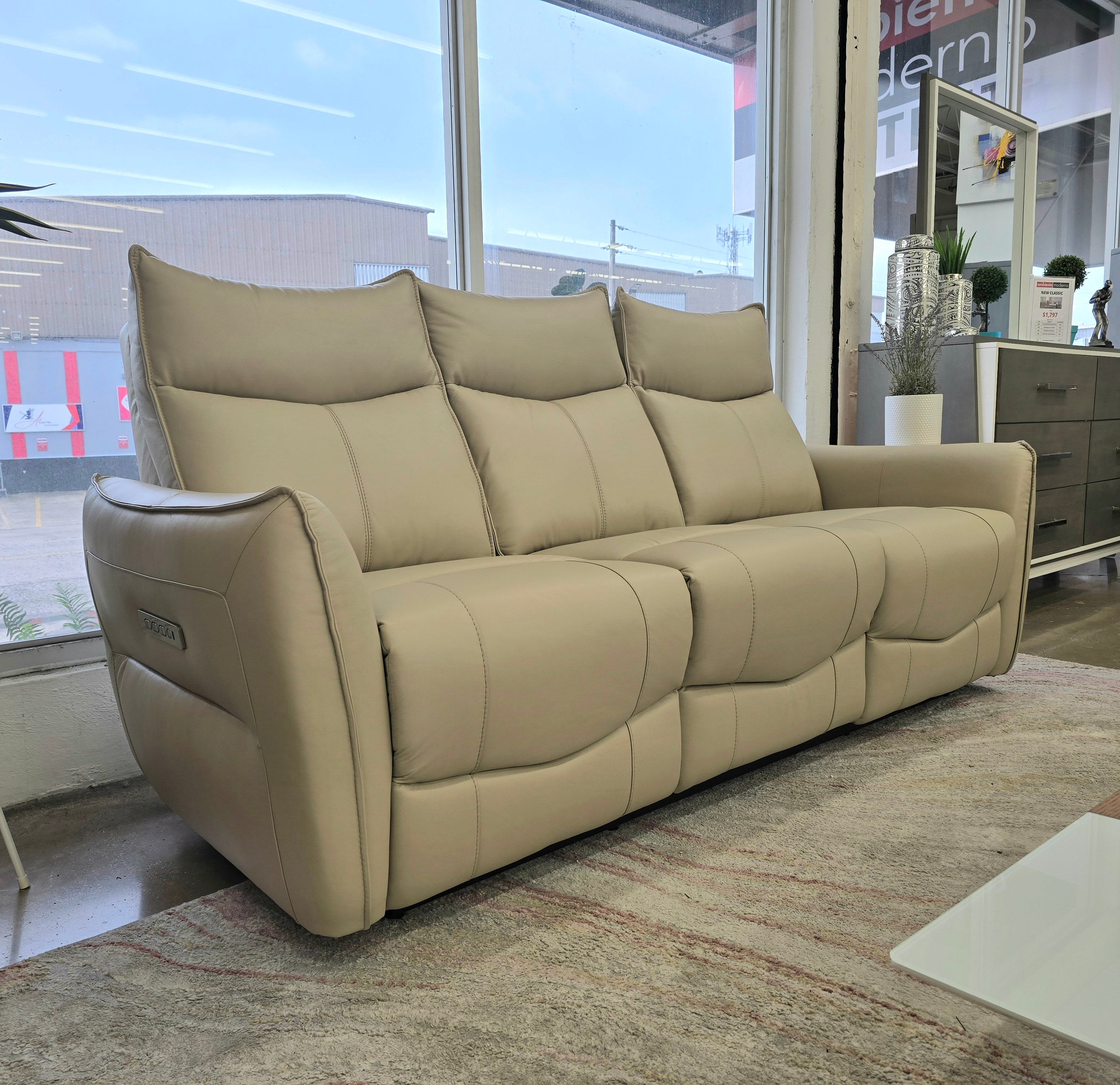 GRACE  3-Seater Sofa Power Reclining/Power Headrest/Lumbar Taupe Leather