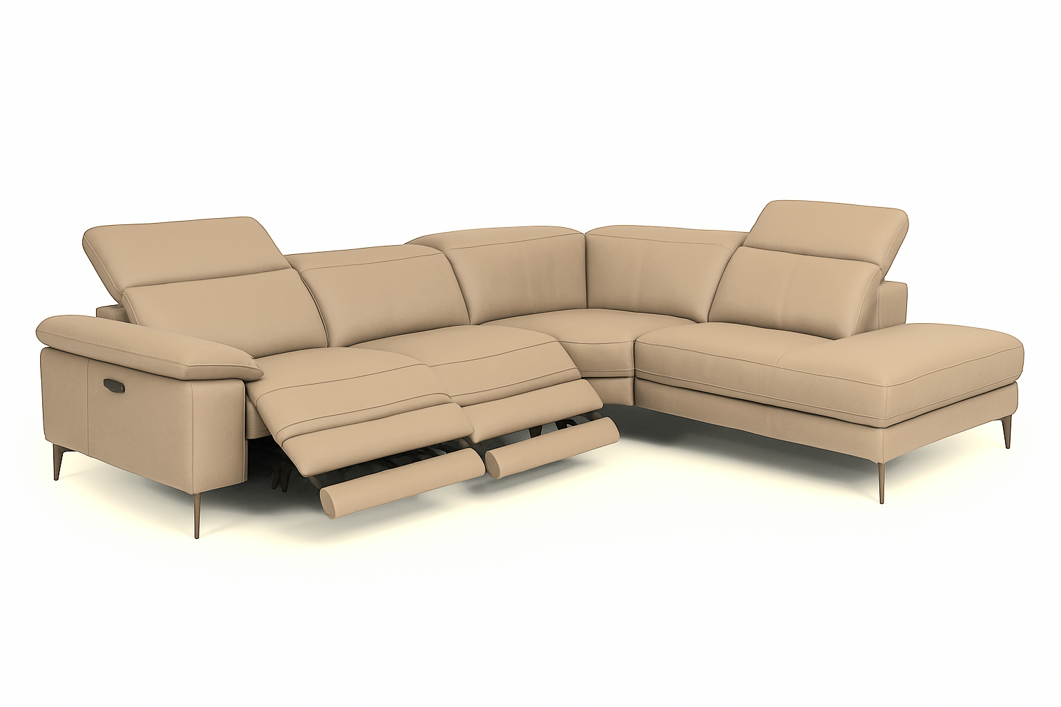 MU-11381 Sectional w/ 2 Power Recliners Right Chaise (when facing) 100% Leather Beige