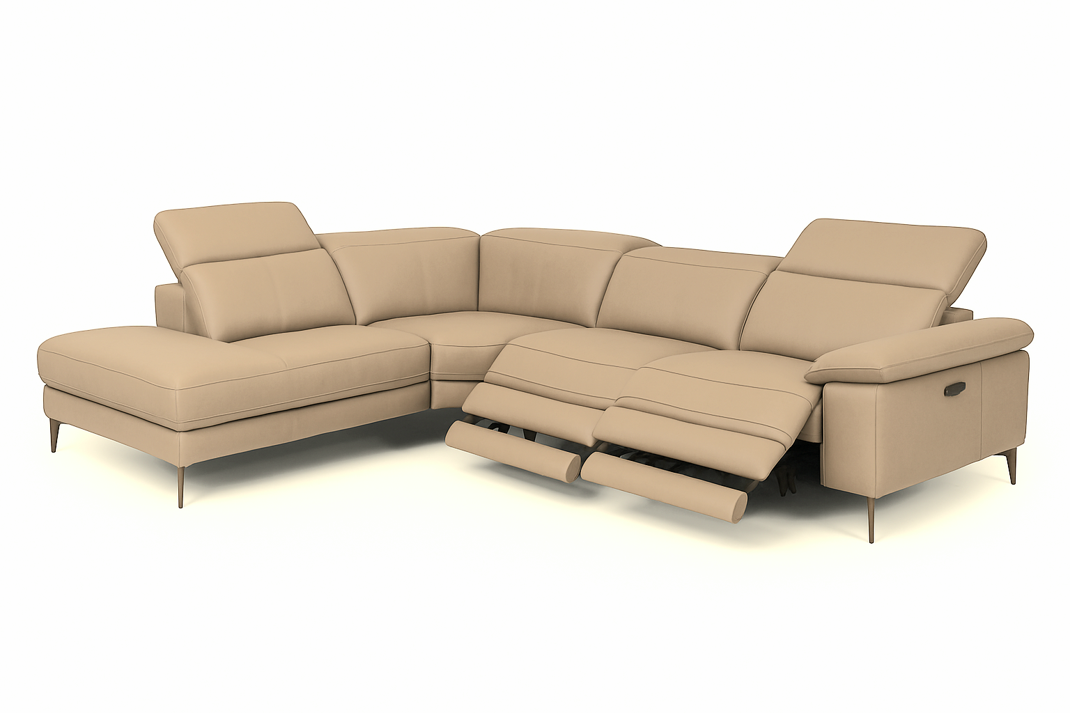 MU-11381 Sectional w/ 2 Power Recliners Left Chaise (when facing) 100% Leather Beige