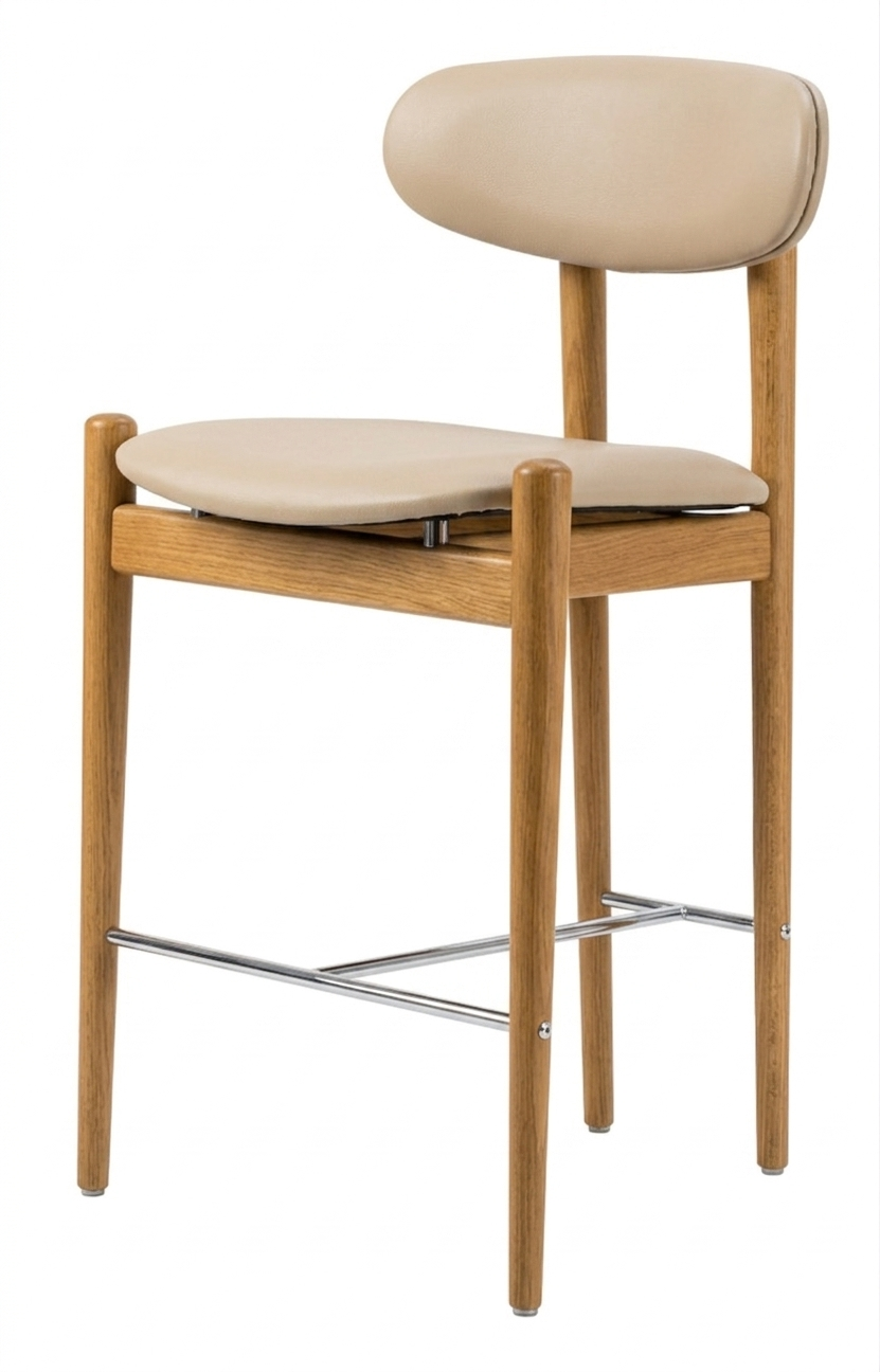 CAD936 MID Barstool (counter height) Amendoa/H60 Beige Cuerina/Brown Back-Strap/Brown Metal