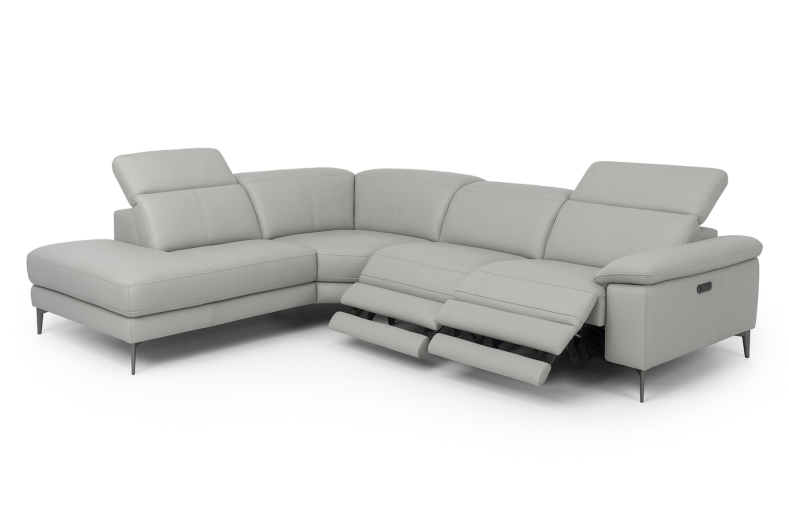 MU-11831 - Sectional Left Chaise w/ 2 Power Recliners-USB Port - 100% Leather Light Grey