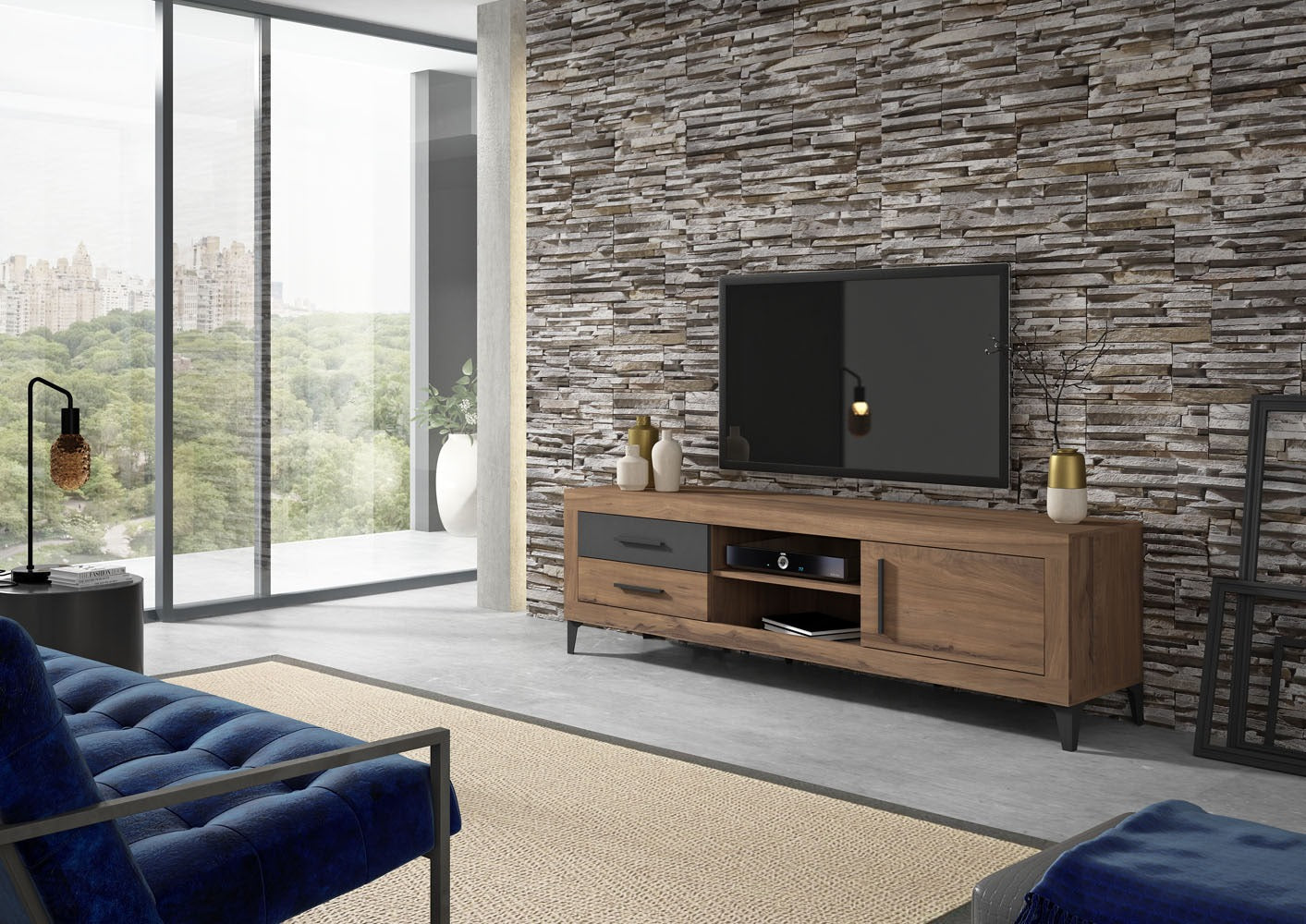 IBIZA TV Console 70"W Walnut/Grafito