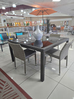 WS-1180 Square Dining Table Set + (4) 95002 Wicker Stack Armless chair Alum. Frame/Mixed Grey