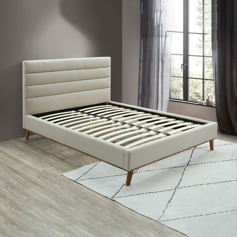 BBT-6803 Full Size Bed Headboard-46"Ht 6086-1 Light Beige Linen/7283 Walnut Legs