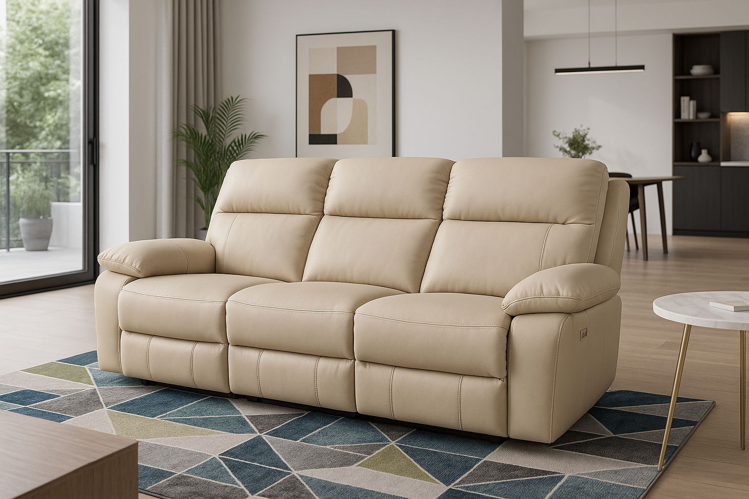 RONDA Power Recliner 3-Seater Sofa Leather Taupe 10270