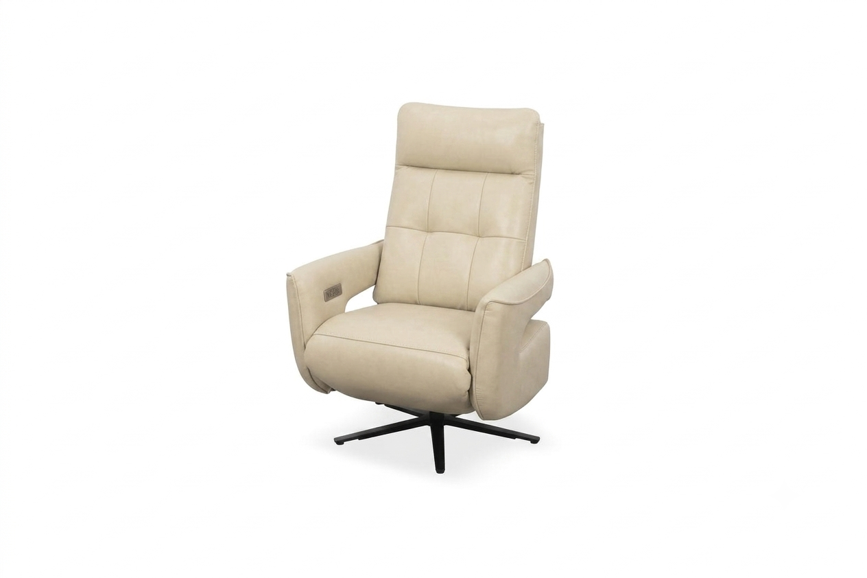 UK71096 Swivel Power Recliner Chair 3703# Softy Ivory Leather