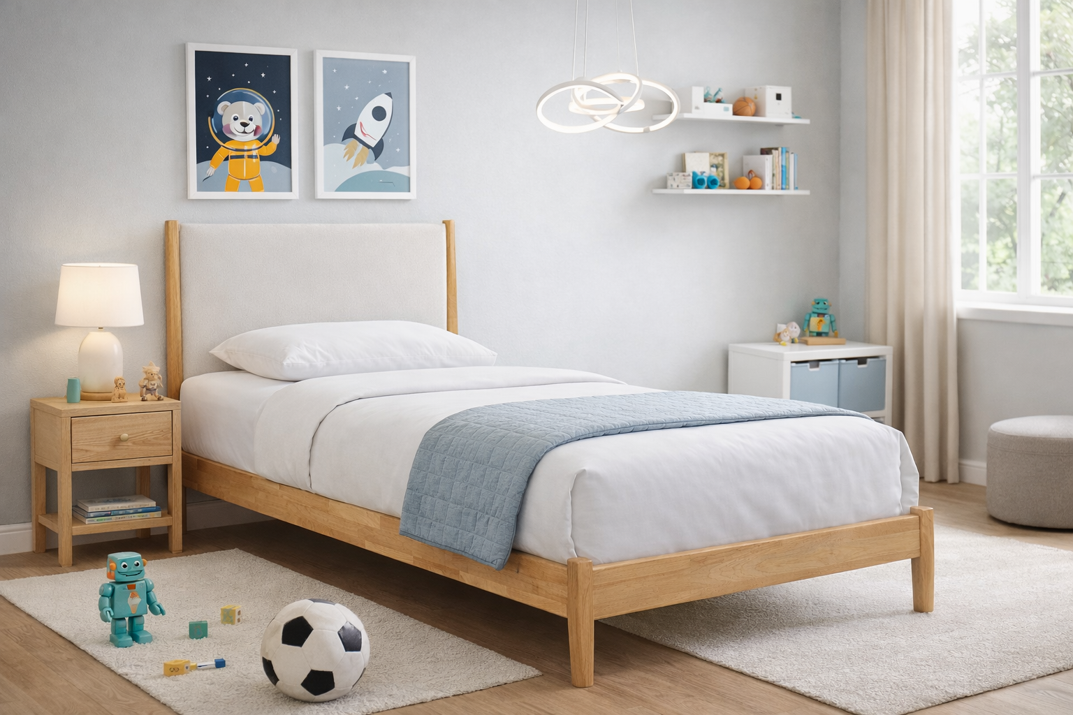 BBT-6824 Twin Bed YH210805-1 Heathered Weave Ivory/3123 Natural Oak