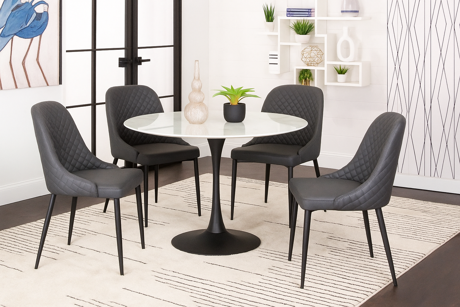 ND709-709 Dining Set - Round Dining Table + (4) ND709 Dining Chair Black PU