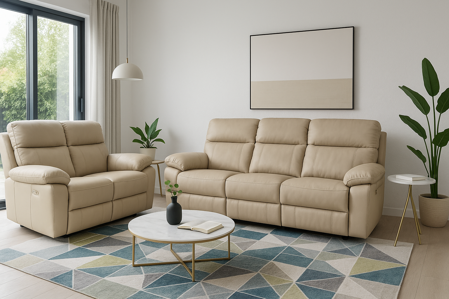 RONDA Power Recliner 2-Seater Sofa Leather Taupe 10270