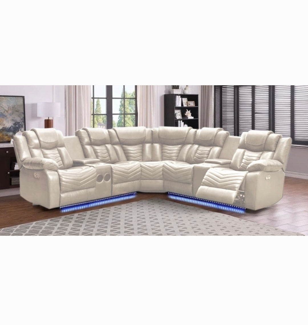 ZENITH Sectional Recliner Bluetooth Speaker/LED/Storage Console/Beige