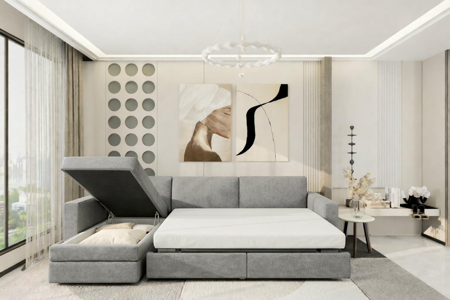 83361 Elena Sectional Sofa Bed w/ Storage (Left Chaise when facing) TR19 Grey Fabric
