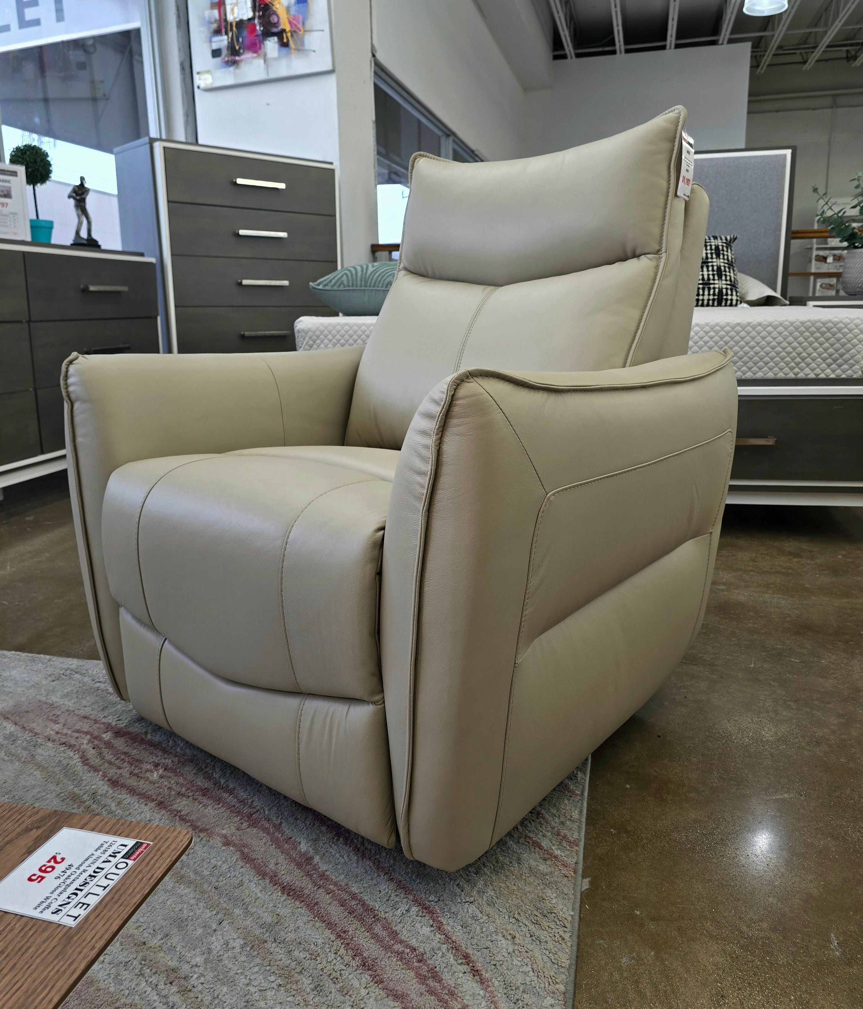 GRACE Chair w/Power Reclining/Headrest/Lumbar Taupe Leather