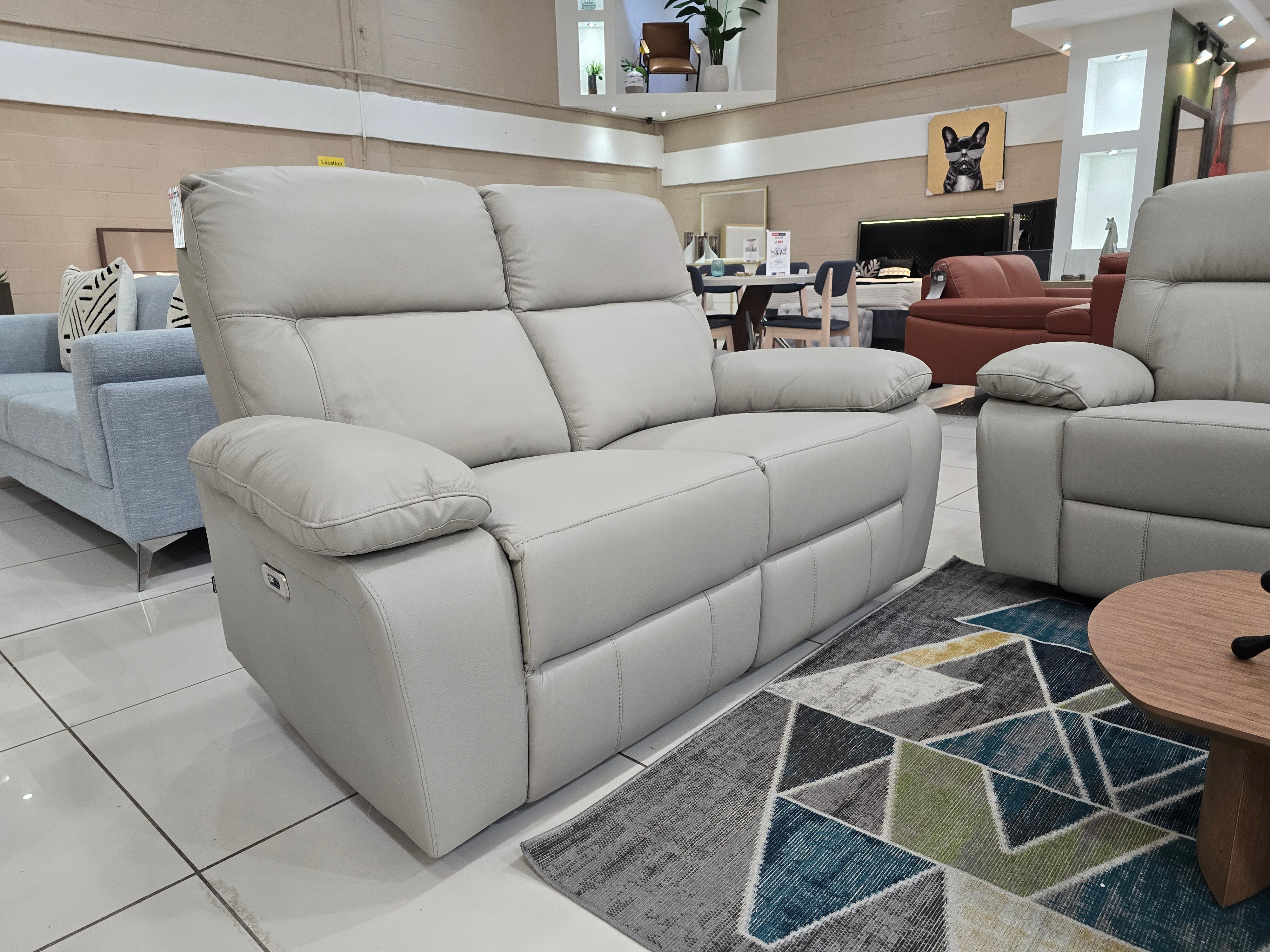 RONDA 2-Seater Power Recliner 1133 Light Grey Leather