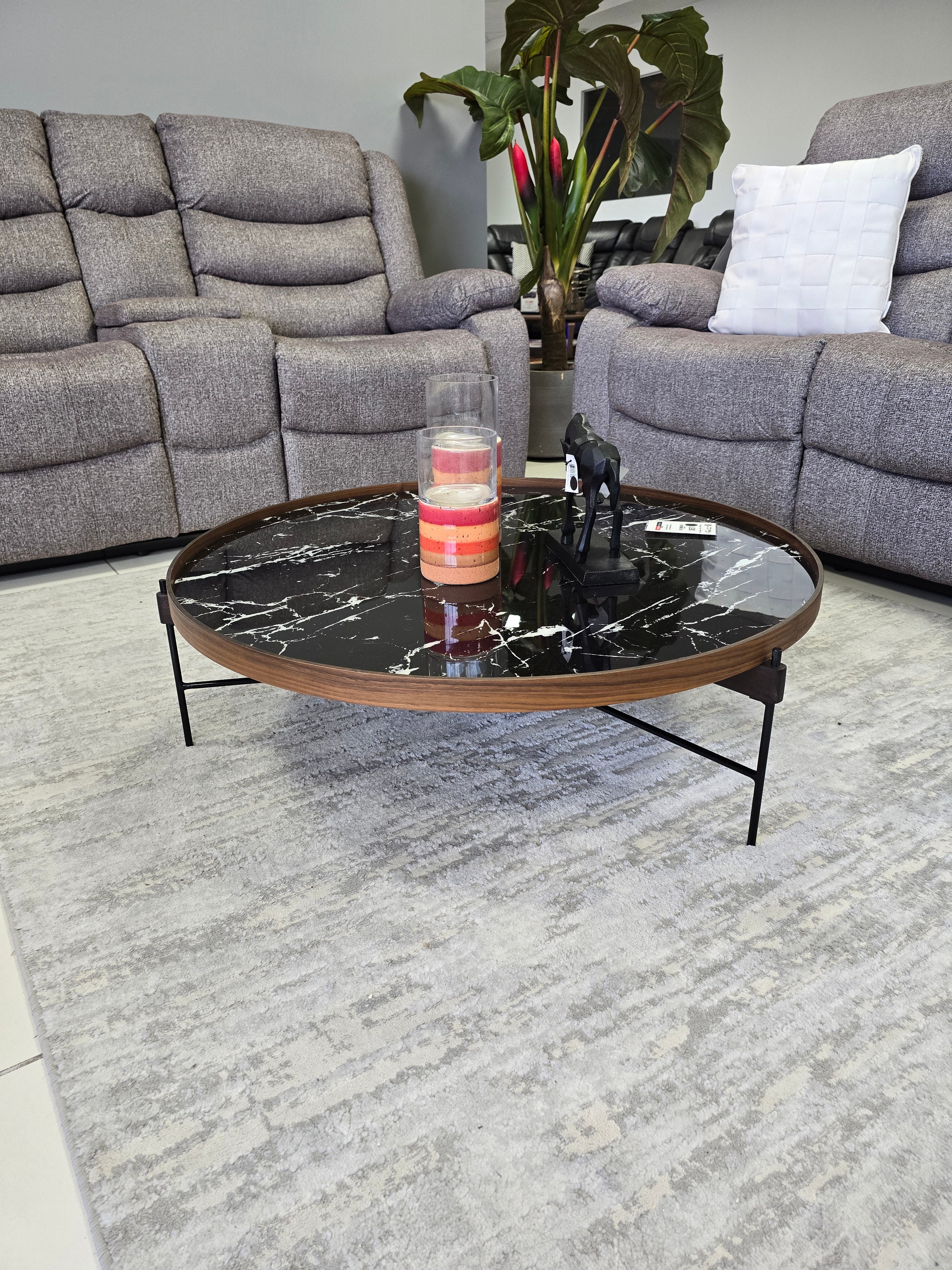 Rodeo Coffee Table 35"Dia E17 Marble/Glass Black