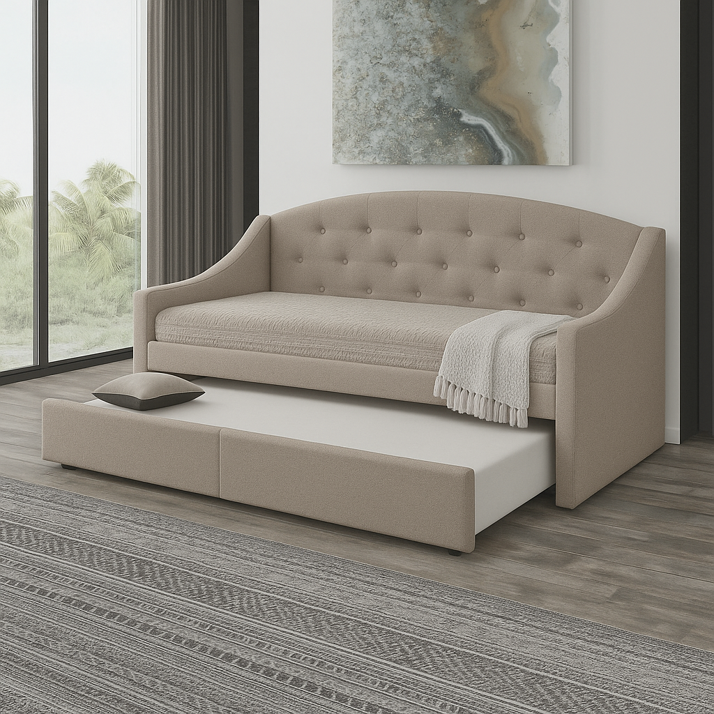 SY209 Trundle Bed FG33100-02 Light Brown Fabric