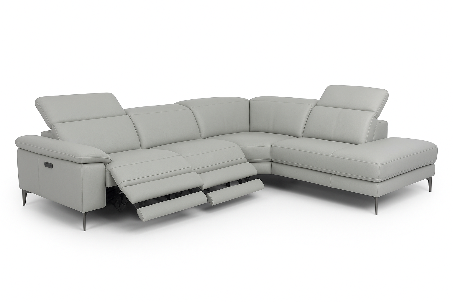 MU-11831 - Sectional Right Chaise w/ 2 Power Recliners-USB Port - 100% Leather Light Grey