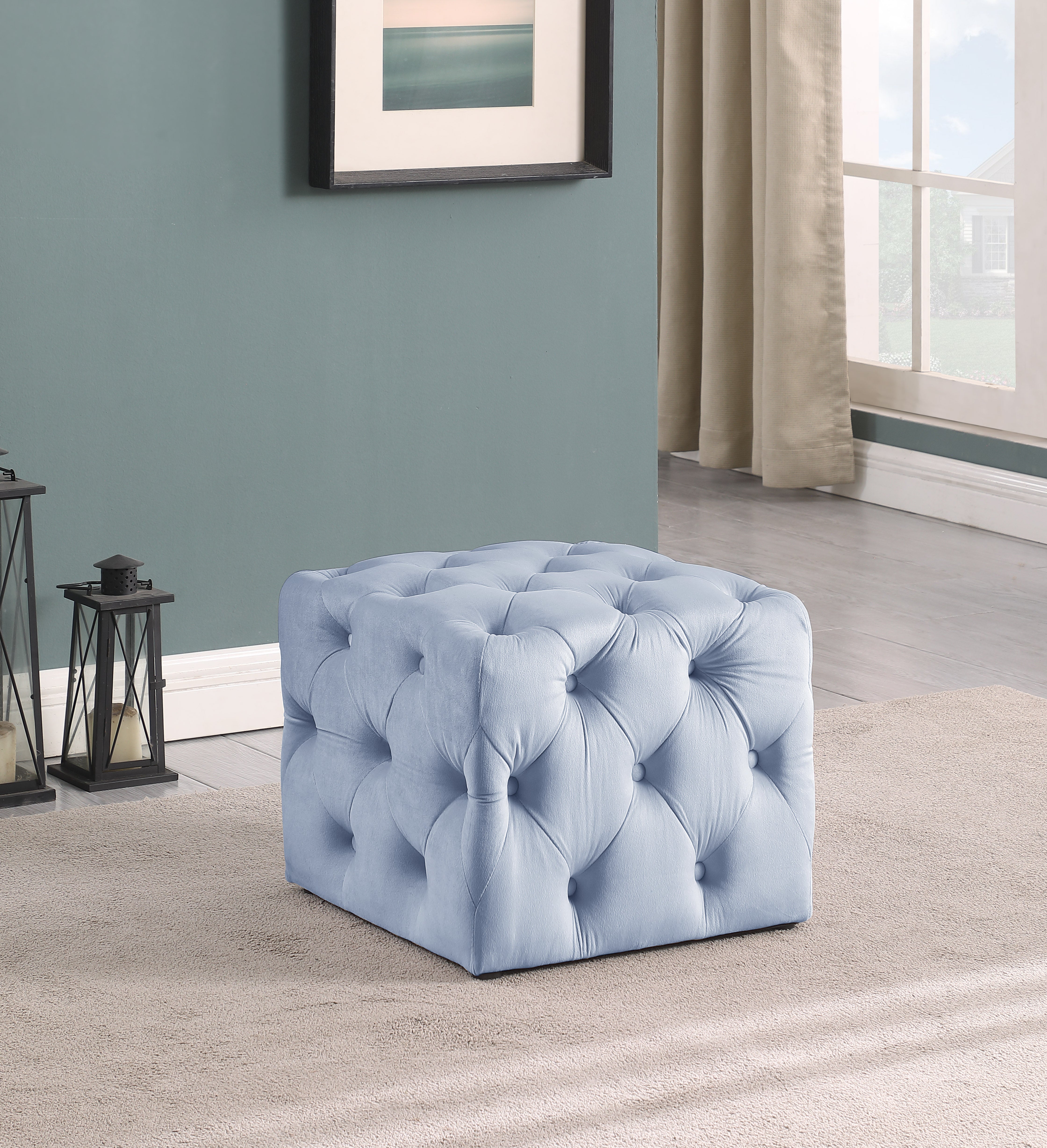 O-6288 Square Ottoman 18" x 18" x 16"Ht Blue Velvet