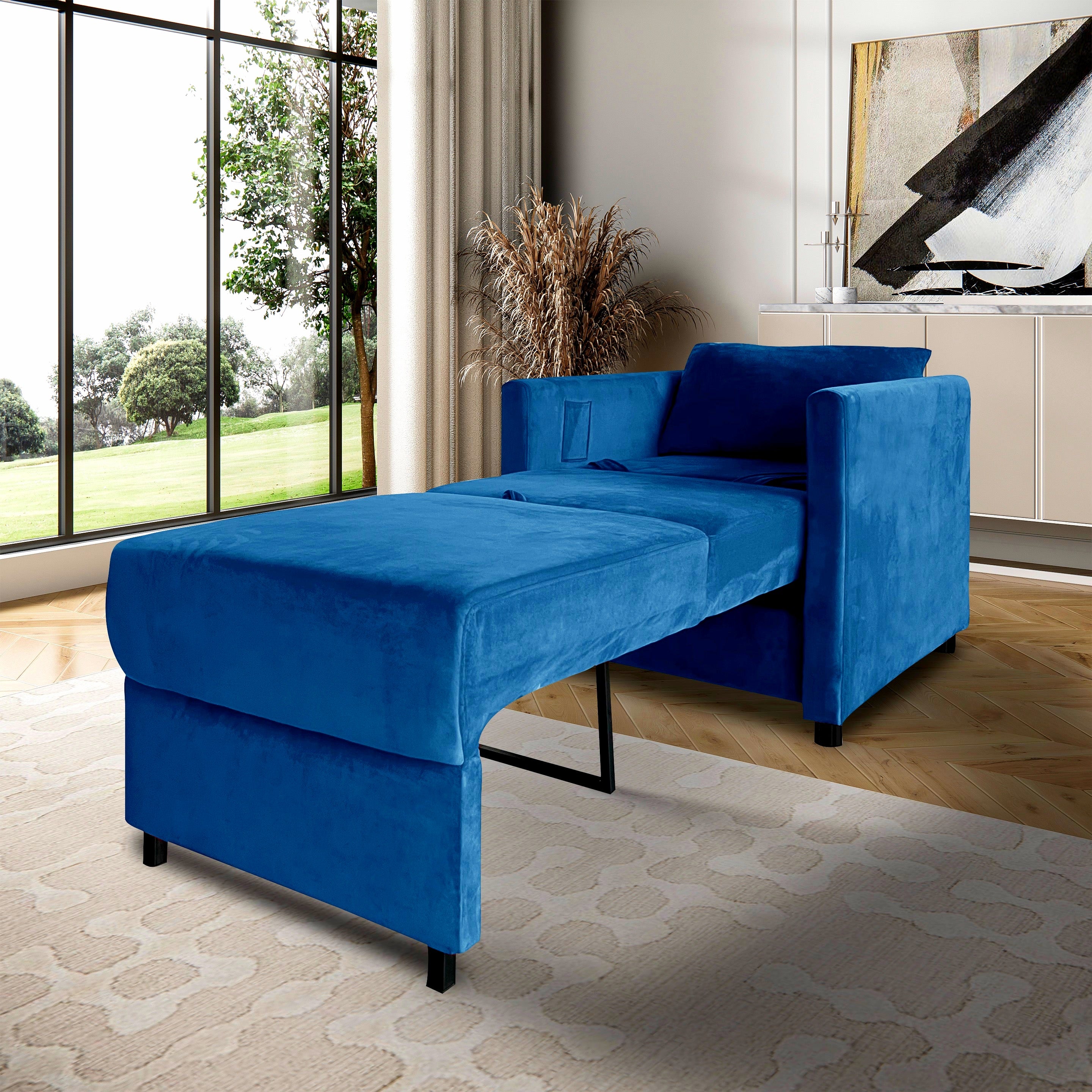 Single Sofa Bed Navy Velvet