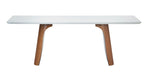 TIANA Dining Table 43"W x 85.8"L White Glass Top/Imbuia/White