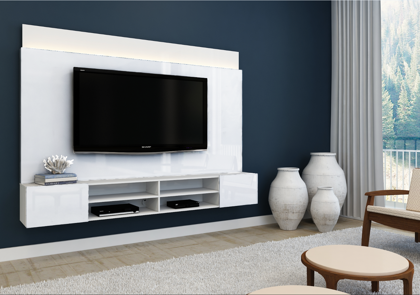 VORA Hanging TV Unit 2.2m (86.7") UV High Gloss White