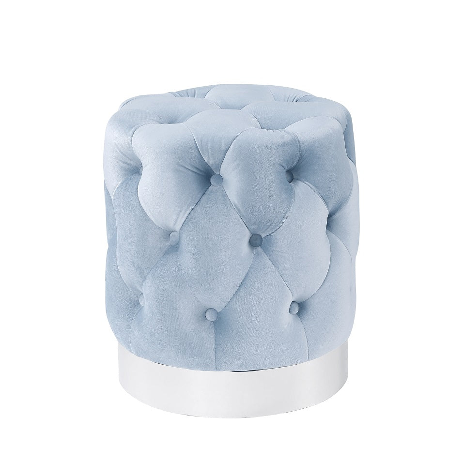 O-6159 Round Ottoman 14.7"Dia. x 17.5"Ht Blue Velvet