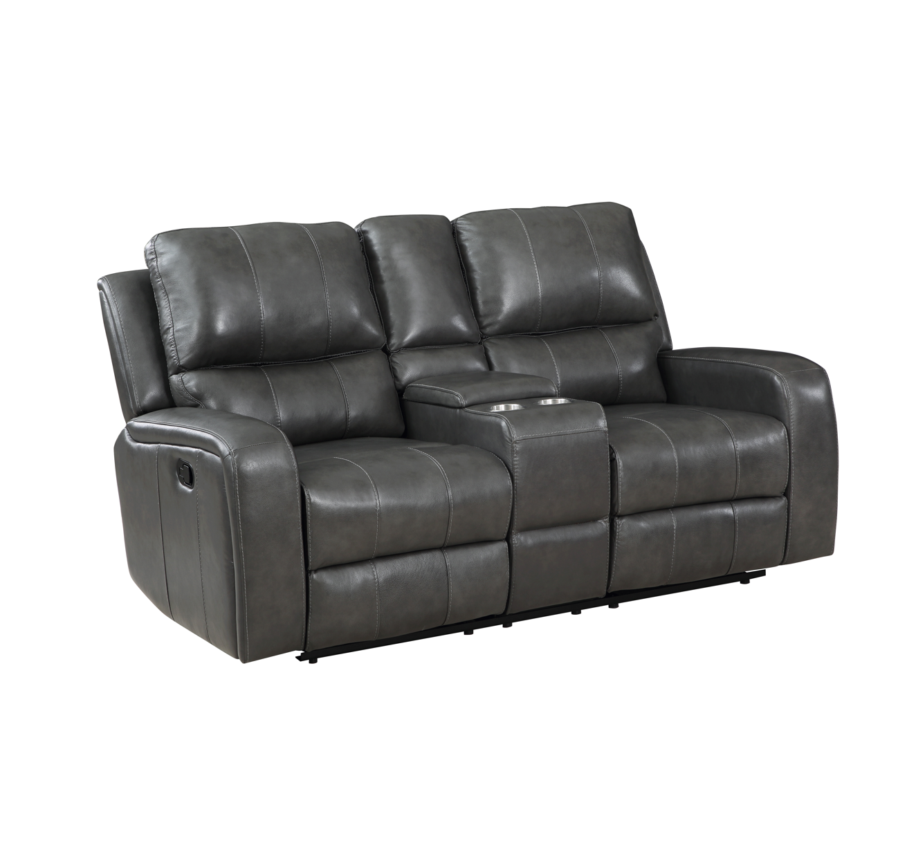 L1721 - LINTON Double Sofa w/Dual Recliner + Console- Dark Grey Leather 46766