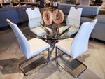 F2133 Round Glass Dining Table 51"  (4) Dining Chair White PU