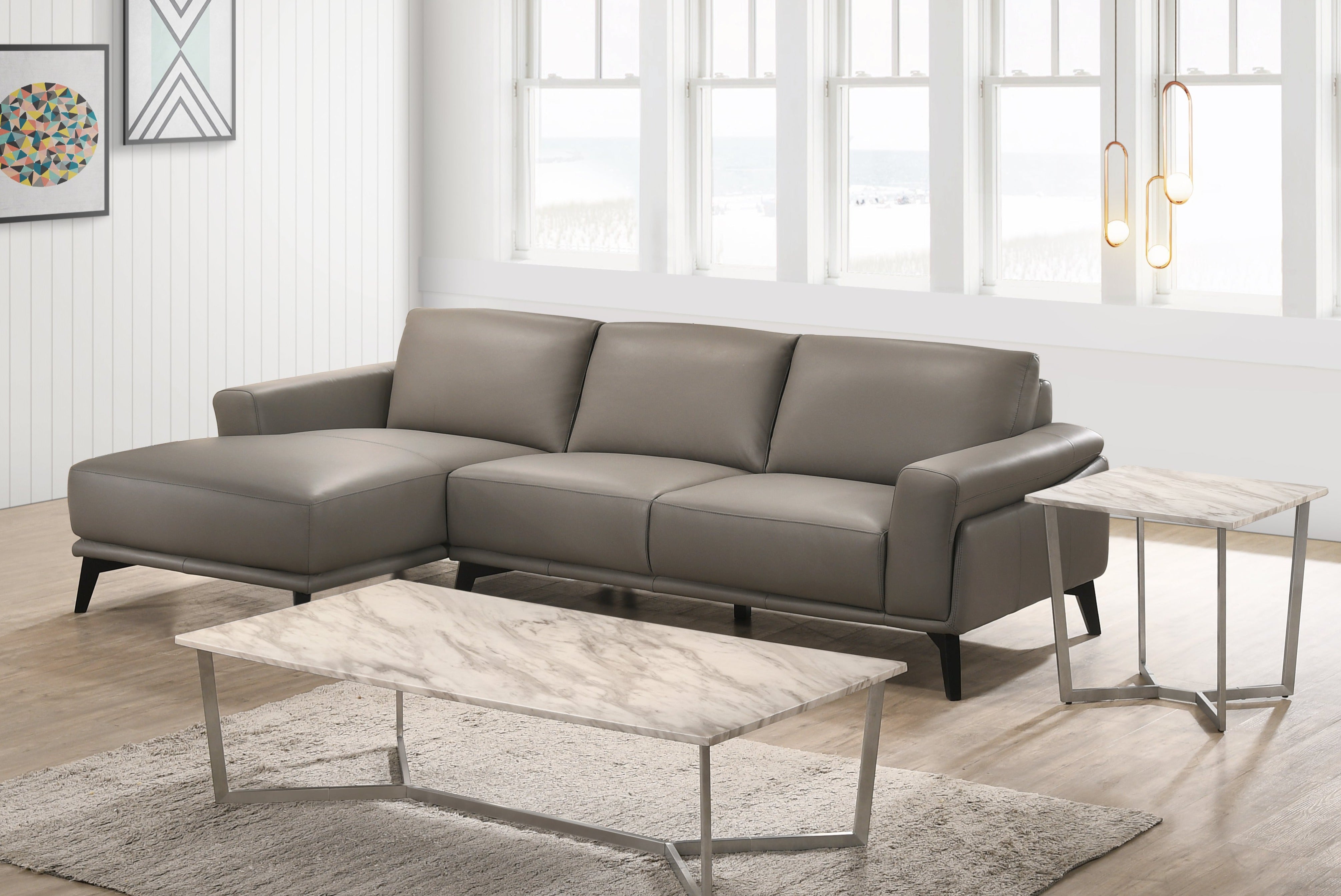 Lucca Sofa+Left Chaise Grey Leather (When Facing)