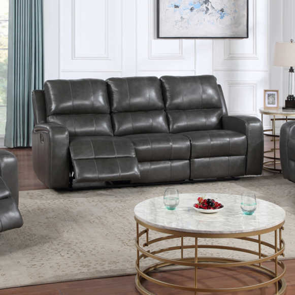 L1721 - LINTON Sofa w/Dual Recliner Dark Grey Leather - 46765