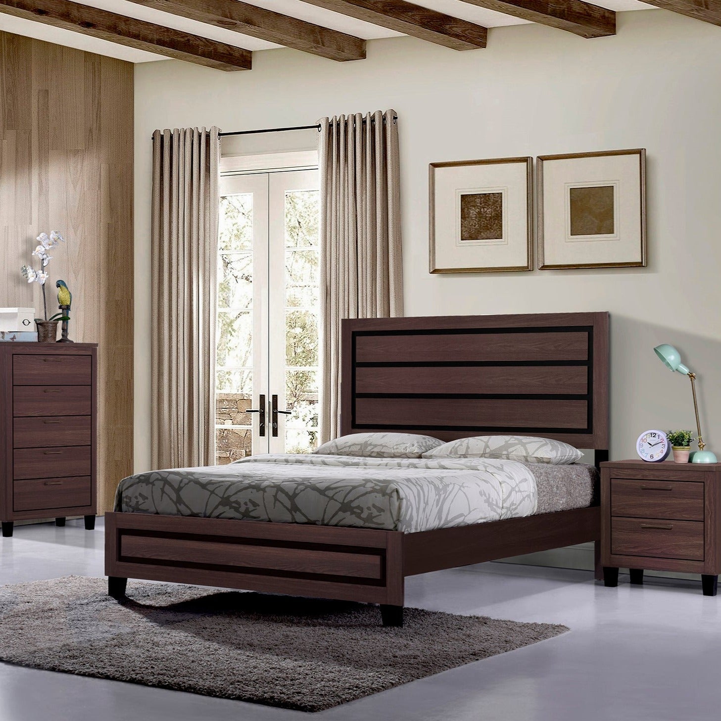 B015 - Full Bed Oak + Dresser + Mirror + Nightstand