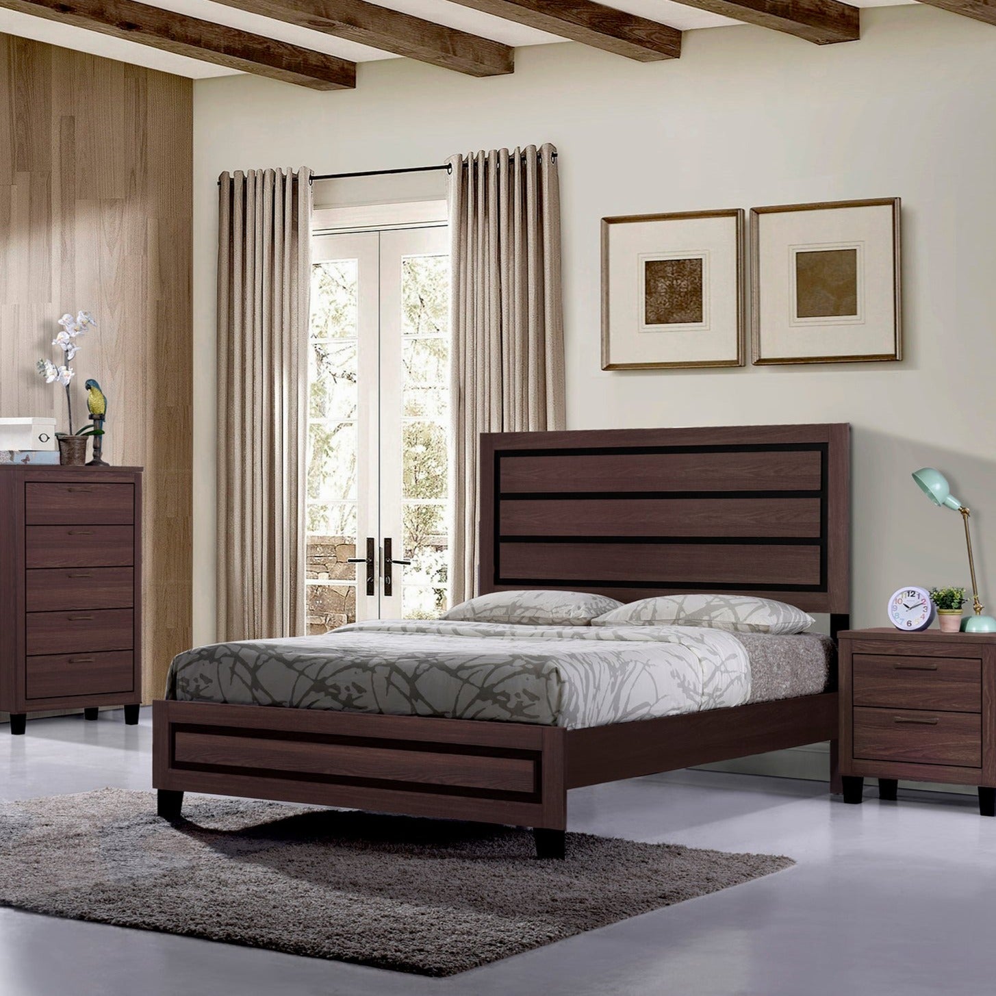 B015 - Queen Bed Oak + Dresser + Mirror + Nightstand