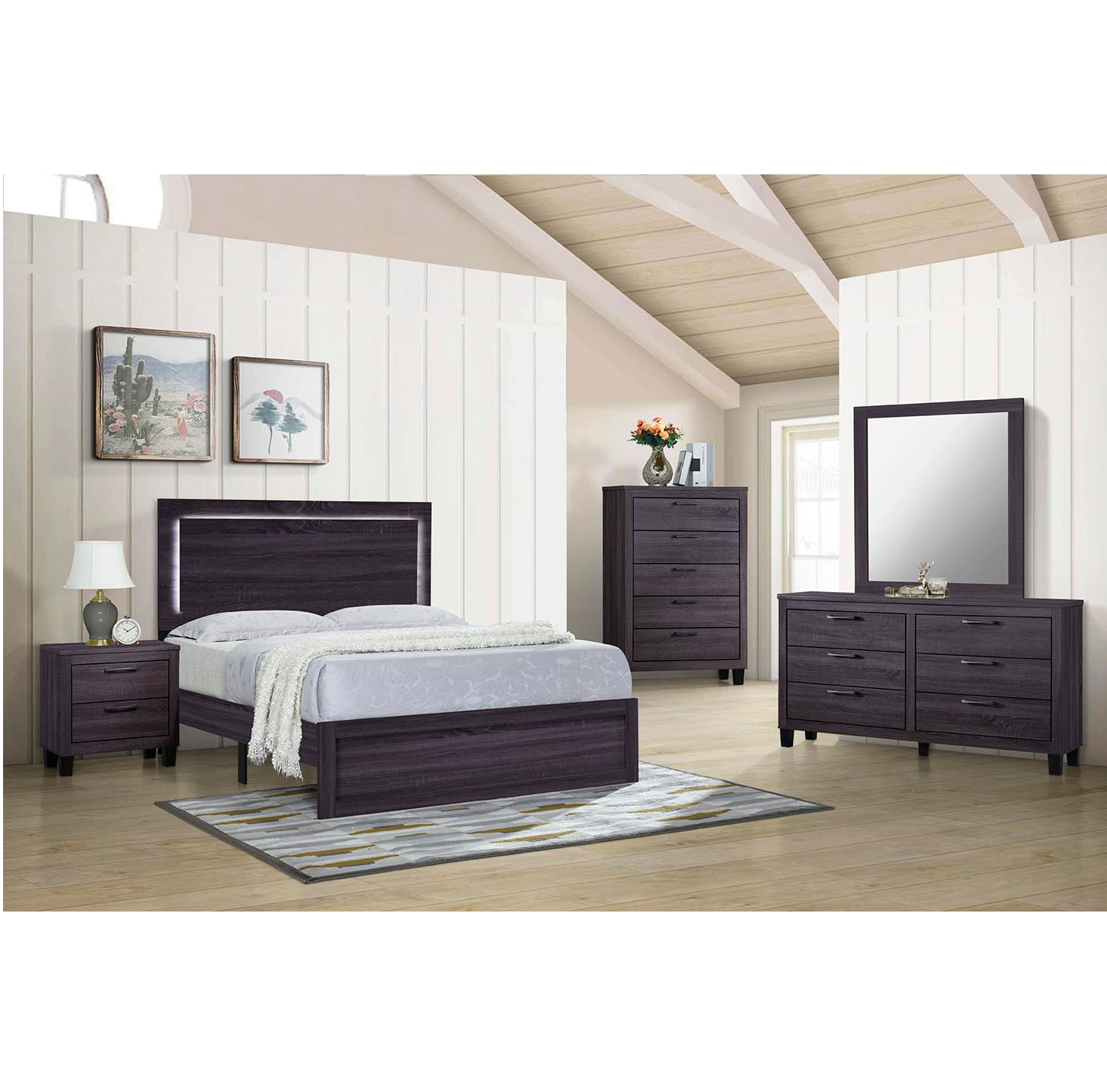 B051 - Queen Bed + Dresser + Mirror + Nightstand