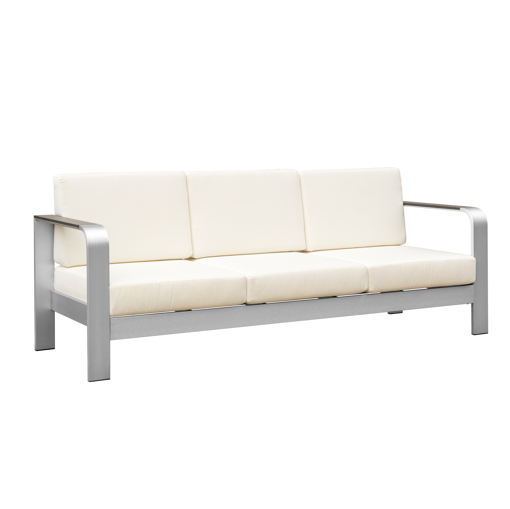 H078S3 - Crystal 3-Seater Sofa (Brushed Alum/Grey Polywood/White Cushion) - 41575