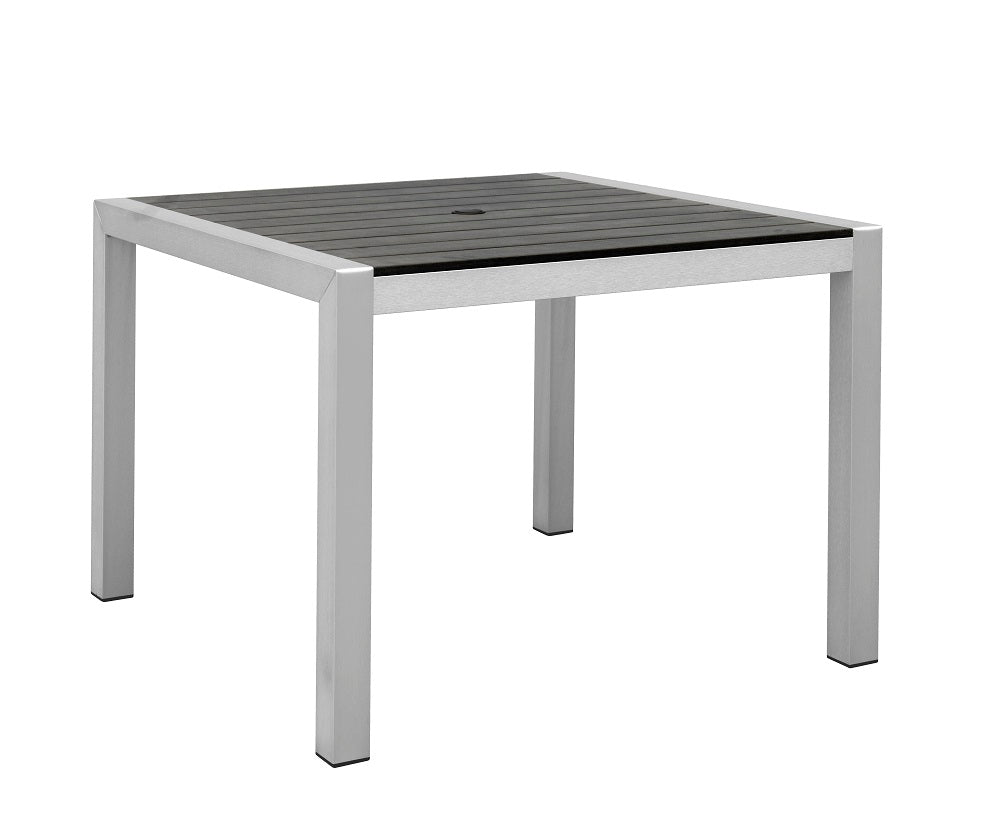 H063ST-W-2 - Crystal Square Dining Table 39"x 39" w/Umb. Hole (Brushed Alum/Grey Polywood) - 45838