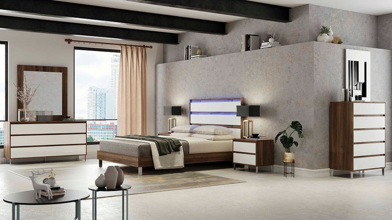MEMPHIS - Full Bedroom+Dresser+Mirror+Nightstand (Nogal Valt/White)