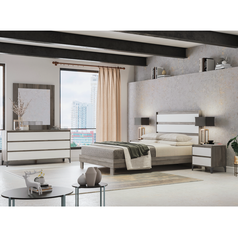 ZZ533 - OLMO Full Bed+Dresser+Mirror+Nighstand White Tebas
