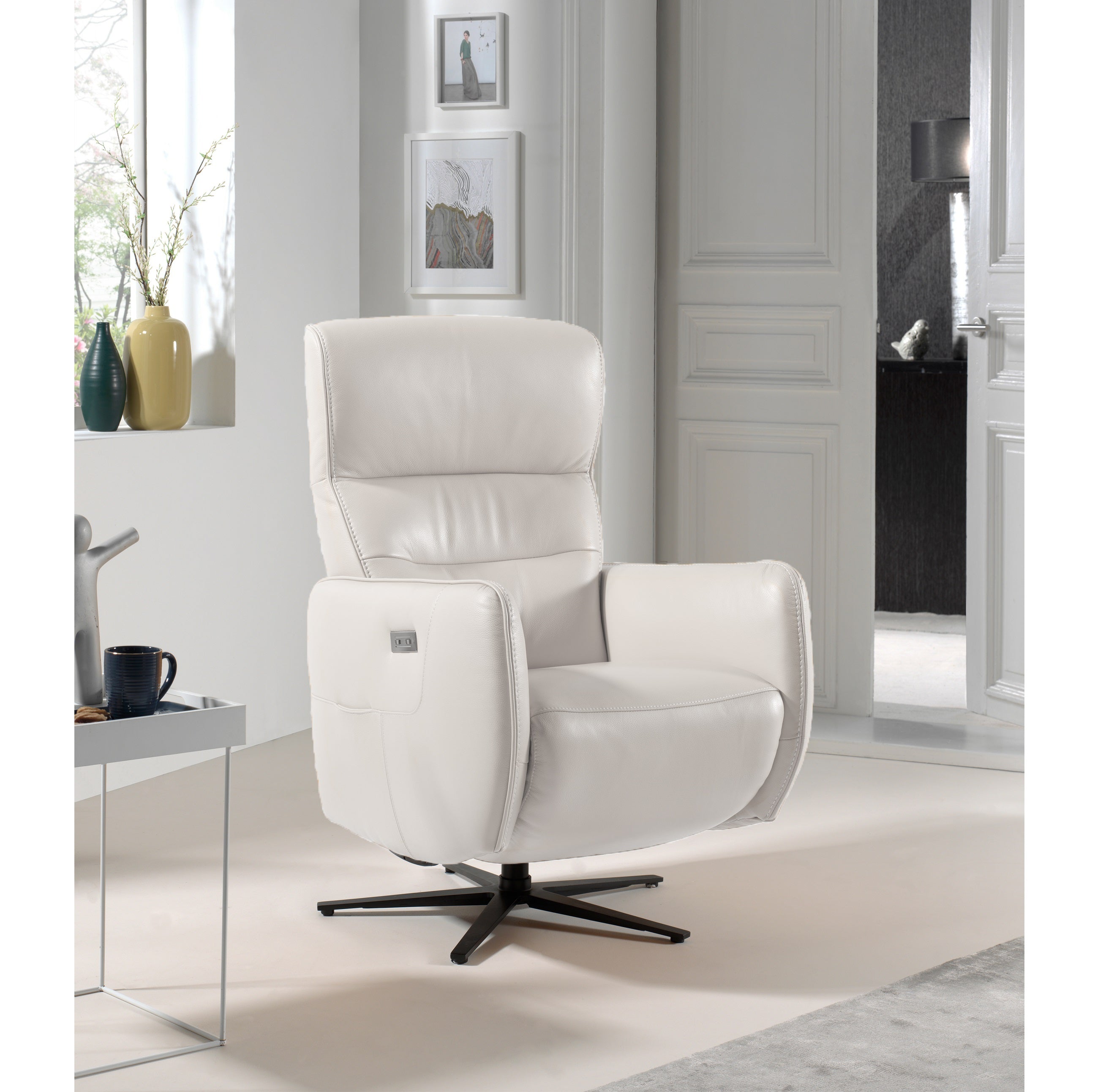 RS-B5036 - TV Chair Power Recliner (Leather Star White) - 46059