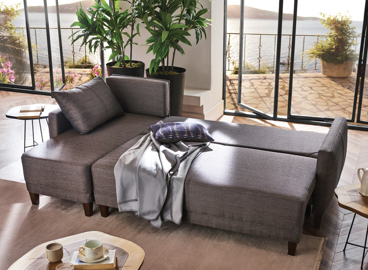 Smart - Corner Sofa Bed w/Storage+1pc Throw Pillow (Dark Grey) - 47826